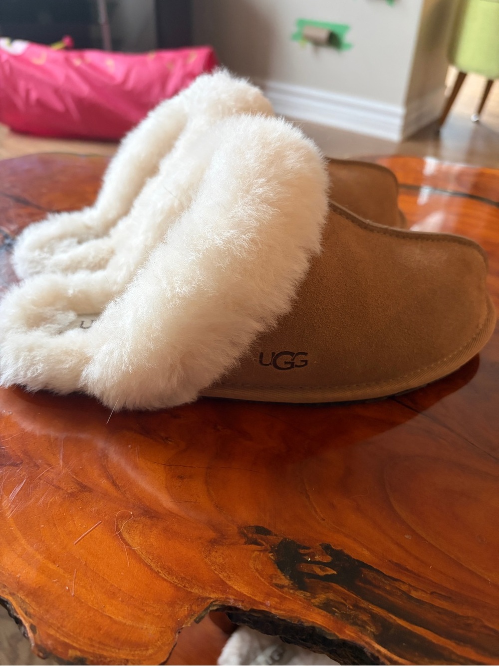 UGG Women's Chestnut Suede Cozy Shearling Slip-On Slippers